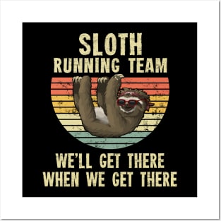 Sloth Running Team T-Shirt - Retro Sunset Gift Posters and Art